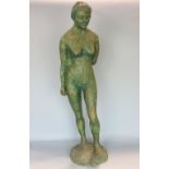 Cast plaster figure of a standing nude female with verdigris type finish, 77 cm high