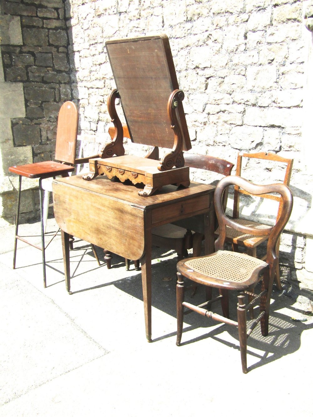 A rustic hardwood floorstanding open bookcase with loose shelves, a Georgian mahogany Pembroke - Image 2 of 4