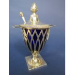 Good quality late 19th century silver lidded sugar basket with acorn finial, twin handles and