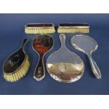 Silver and tortoiseshell pique work dressing mirror, together with three various silver and