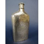 Victorian silver hip flask with diaper engraved foliate panels, central engraved crest of a
