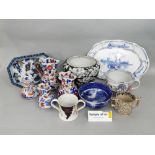 A quantity of mainly 19th century ceramics including blue and white printed wares including meat
