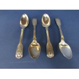 Set of four good quality silver Kings Husk fiddle and thread teaspoons, maker William Chawner,