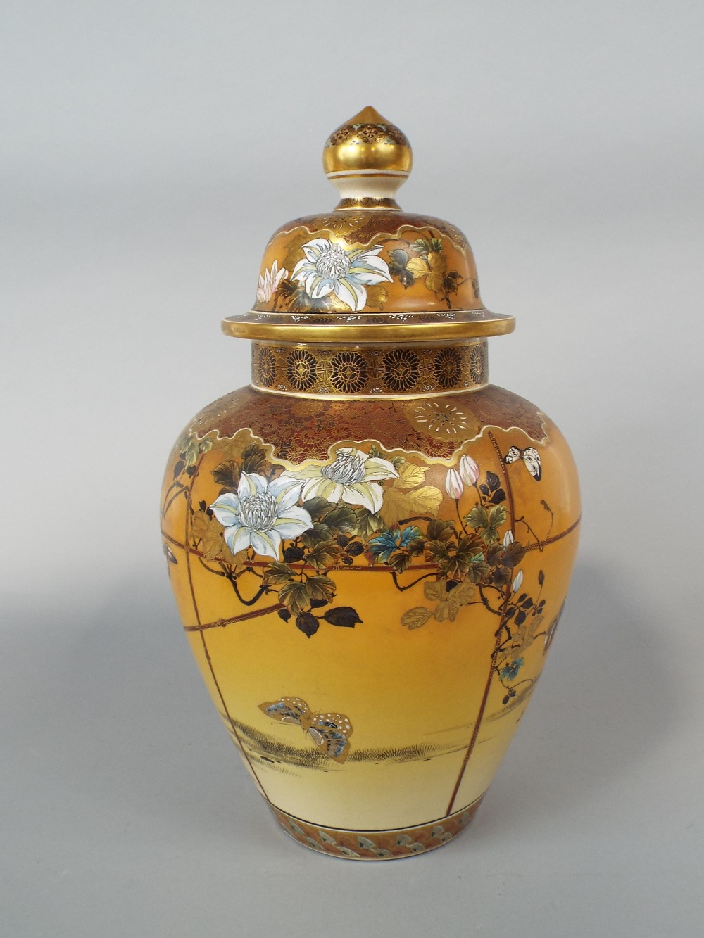 A substantial late 19th century Satsuma type vase and cover with polychrome painted floral and - Image 2 of 6