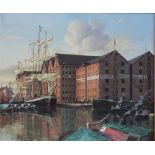 Diana Howorth - (20th century British) - Gloucester Docks, oil on canvas, signed, with label verso