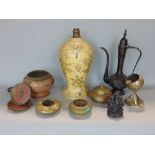 A mixed collection of Indian items to include a carved stone figure of Ganesh, various other