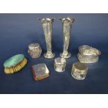 A mixed collection of silver to include a Victorian heart shaped silver trinket box with relief