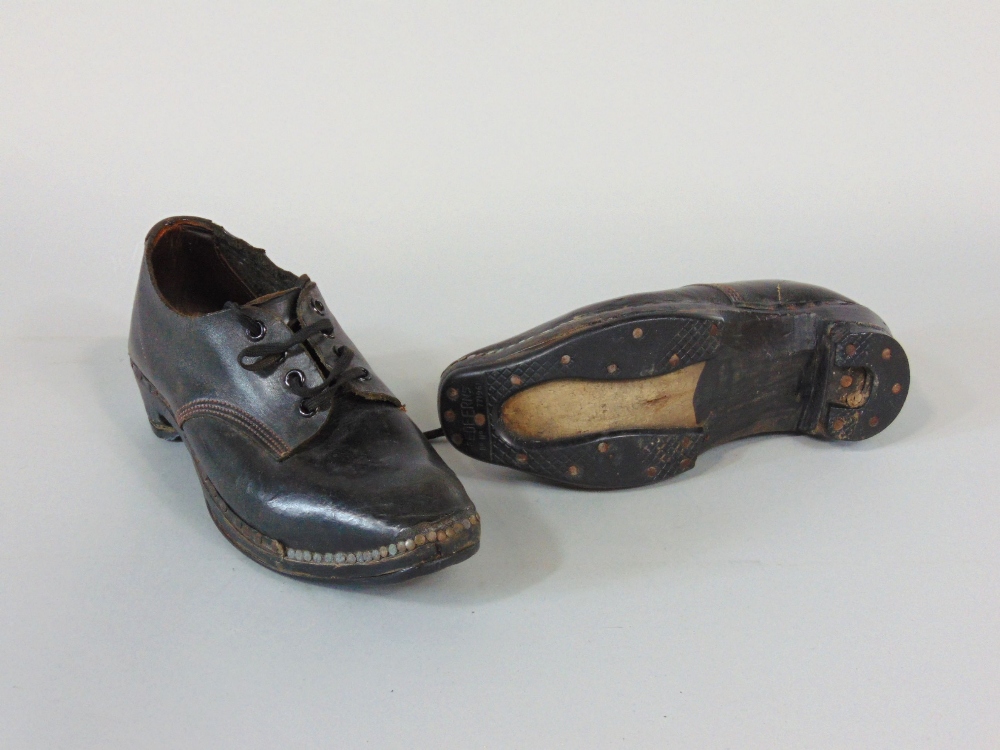 Pair of 19th century clogs with lace fastening, and with Referns rubber irons nailed to the wooden - Image 2 of 6