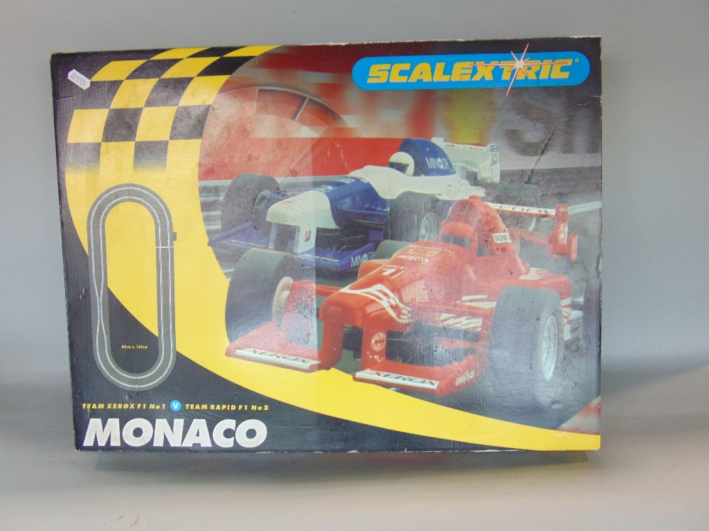 Scalextric Monaco boxed racing game with various parts and accessories