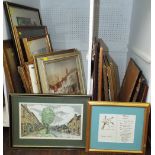 A quantity of early 20th century and later pictures and prints including watercolours of garden
