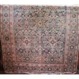 Antique Persian flat weave rug, with geometric decoration upon a navy blue ground, 200 x 120cm