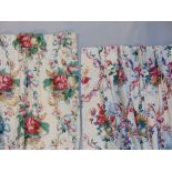 Pair of blanket lined curtains in Sanderson type chintz floral fabric with narrow tape heading,