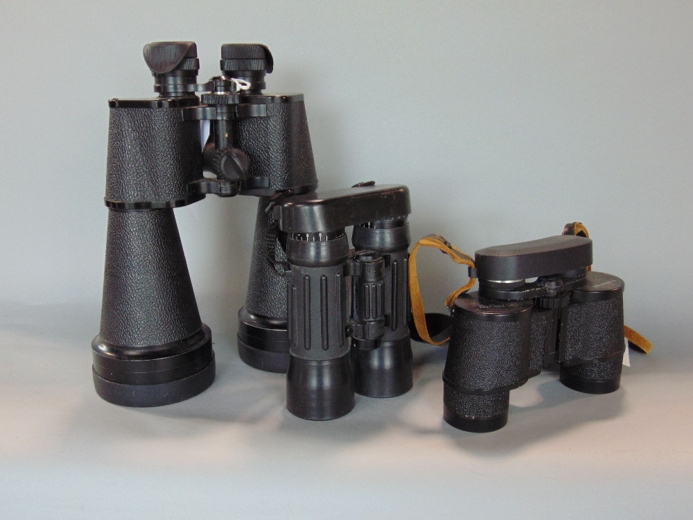 Three pairs of binoculars to include Greenkat 20x80 with tripod mount, a pair of Viper 8x40