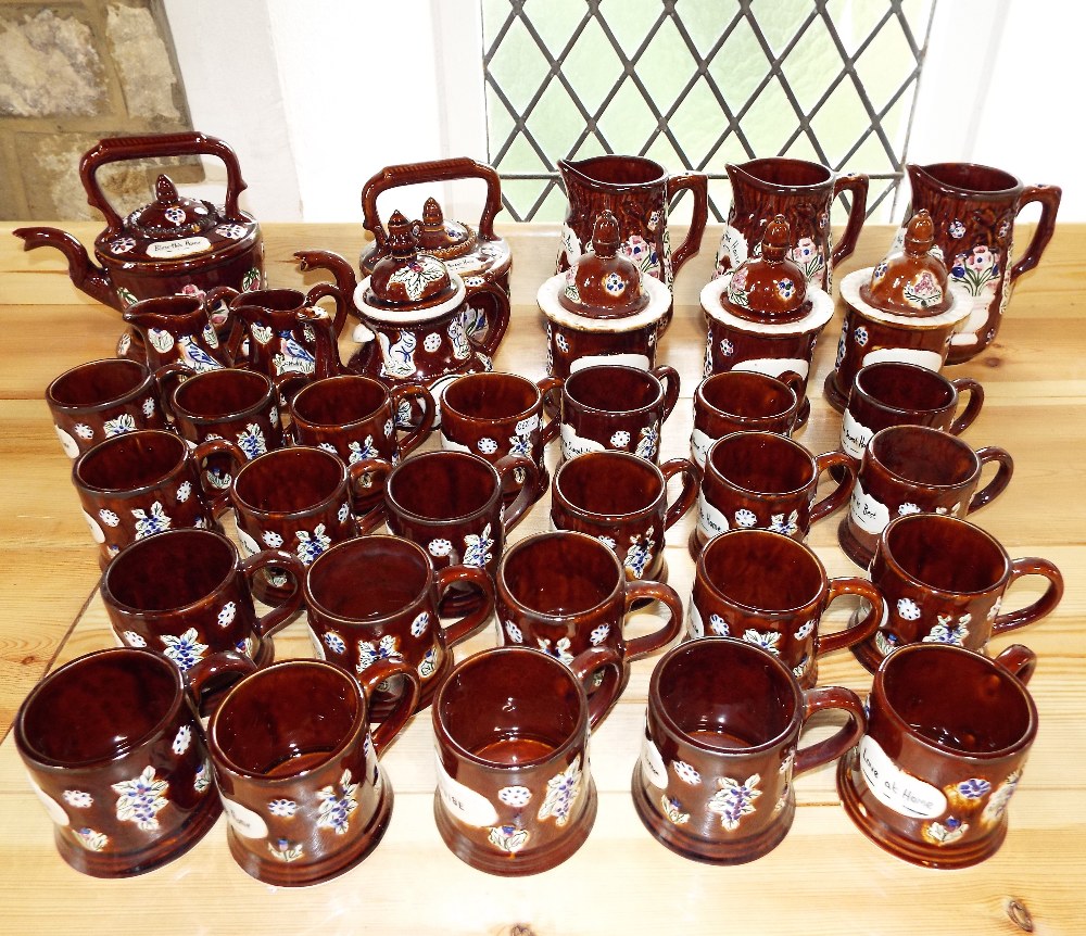 A quantity of reproduction bargeware items in the 19th century style including a kettle and stand