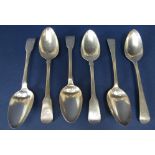 Three pairs of Georgian silver table of serving spoons, the oldest maker WE WE, London 1807, two