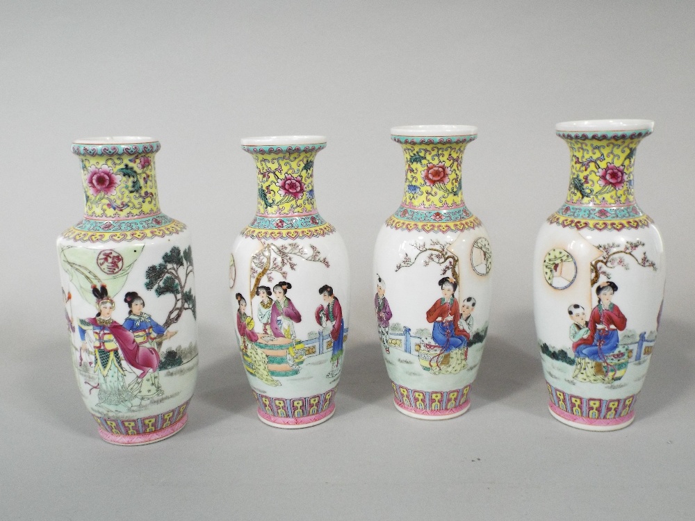 A collection of modern oriental vases with various character and landscape decoration on a white - Image 4 of 5