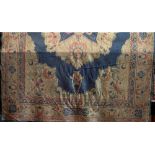 Ballroom/Masonic type Wilton hall carpet decorated with various emblems upon a blue ground, 340 x