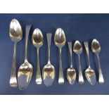A collection of various silver spoons to include a pair of late 18th century silver tablespoons,
