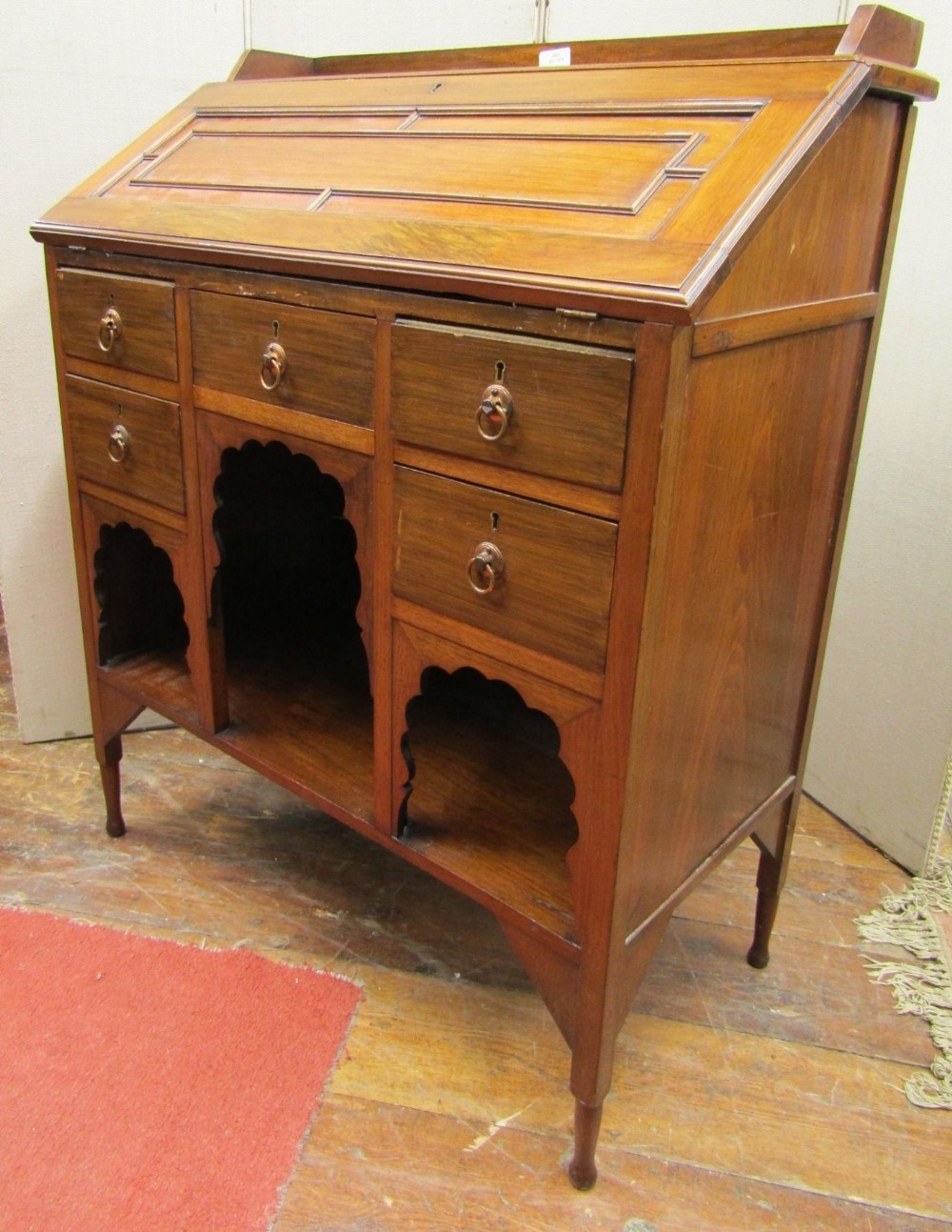 A late 19th century walnut ladies writing desk, the fall flap with panelled detail over a kneehole - Image 3 of 3