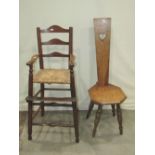 Three child's size chairs of varying design to include a 19th century country made ladderback