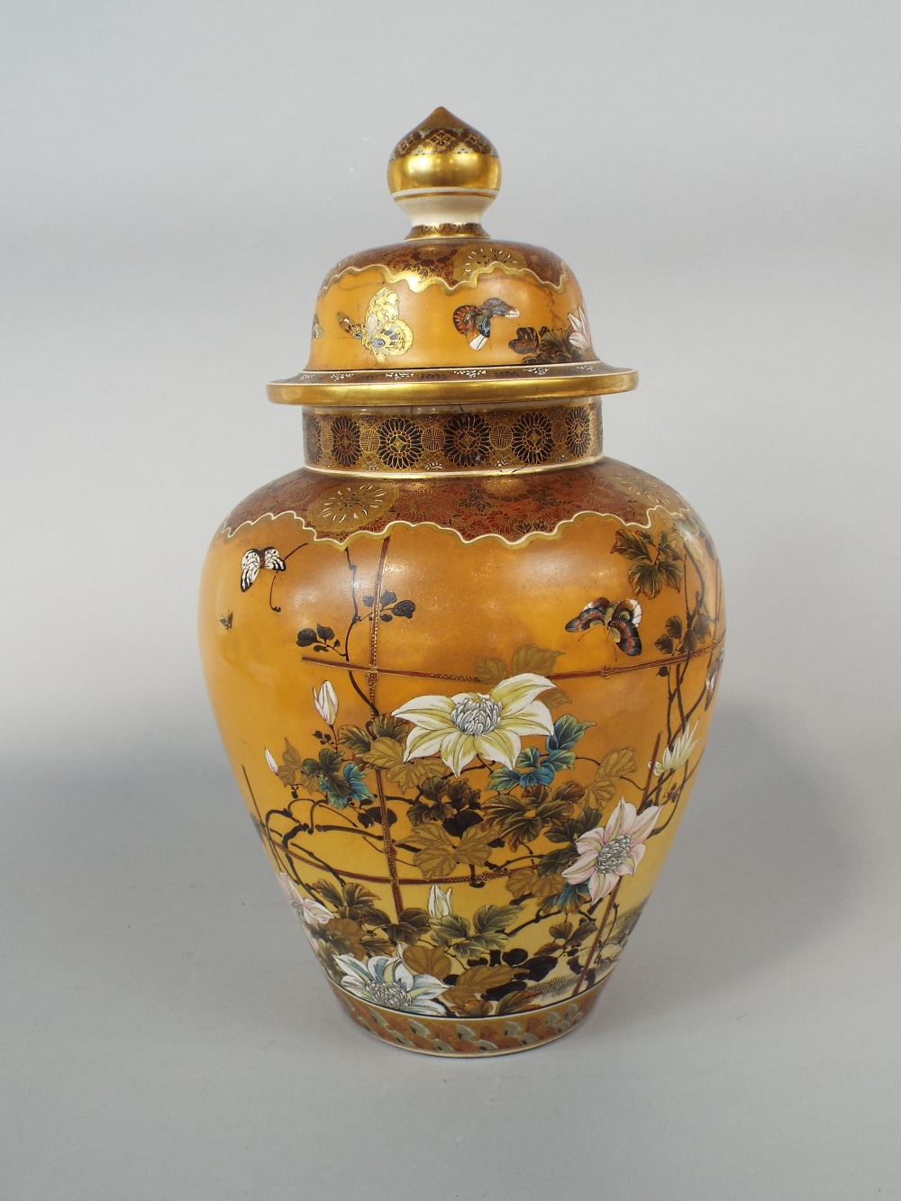A substantial late 19th century Satsuma type vase and cover with polychrome painted floral and - Image 3 of 6
