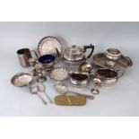 A mixed collection of silver plated items to include a Georgian style three piece boat shaped half