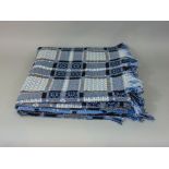 Good quality woollen Welsh blanket, double weave, in blue, black and white colours, 2.4 x 2.1. m (