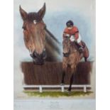 P Deighan - Dawn Run, showing the jockey Jonjo O' Neill, signed coloured limited edition print,