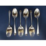 Set of six early 20th century silver rat tail tablespoons, maker CB & S, Sheffield 1912, 9.5oz