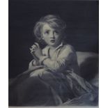 After James Sant (19th century British) - Study of a praying child, black and white engraving by