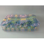 Good quality woollen Welsh blanket in double weave, coloured pink, blue, yellow and grey, 2.4 x 2.