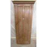 A stripped and waxed pine hall robe/cupboard, enclosed by a full length twin moulded panelled