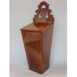 Georgian mahogany candle box with inlaid detail, hinged lid and pierced back, 46cm high