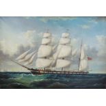 20th century school, Marine coastal scene with three masted sailing ship (in the 19th century