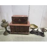 A 19th century rosewood tea caddy with decorative inlaid mother-of-pearl detail together with a