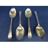 Set of four silver Old English dessert spoons, maker DS Ltd, Sheffield 1941, 6.5oz approx