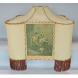 Large vellum standard lamp/pendant shade with panelled prints with scenes of London