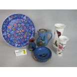 A collection of decorative ceramics including two Portuguese rectangular serving plates with