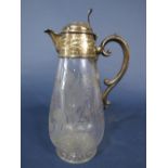 Good Victorian silver claret jug, the glass bowl engraved with cherubs under a fruiting urn