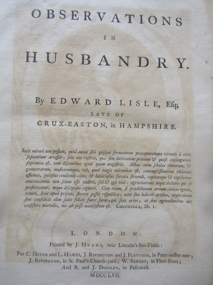 LISLE Edward - Observatories in Husbandry, printed by J Hughes 1757, 450 pages and contents table - Image 3 of 5