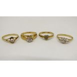 Four 9ct dress rings to include a heart shaped example set with a diamond, further three examples