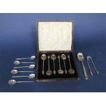 Cased set of art deco silver coffee bean spoons, together with a further set of art deco coffee