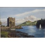 M Hayes (20th century British) - Carlingford Castle, Mountains of Mourne, watercolour on paper,
