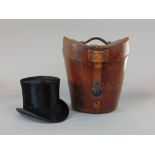 Early 20th century black silk top hat by Hilhouse & Co, 16 x 19 cm, in original leather hat box with
