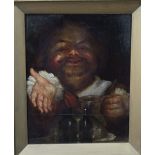 19th century British school - Portly man in 17th century style costume holding a tankard, oil on