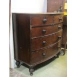 A 19th century mahogany bow fronted bedroom chest of two short over three long graduated drawers