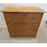 A 19th century oak bedroom chest of three long graduated deep drawers, with moulded skirting,
