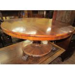 A late Regency rosewood breakfast table, the circular top raised on an octagonal vase shaped