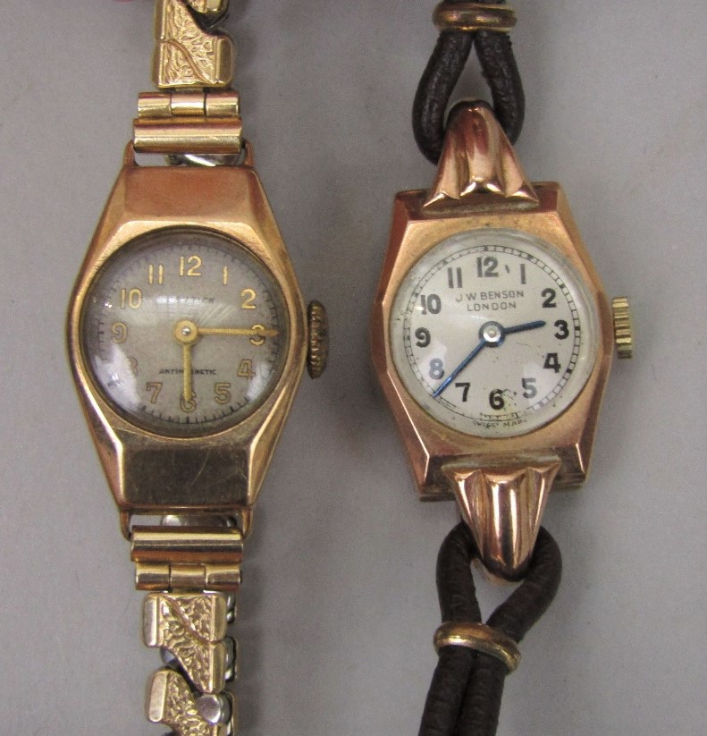 1920s/30s J W Benson 9ct ladies cocktail watch, with period leather strap together with a further - Image 2 of 2