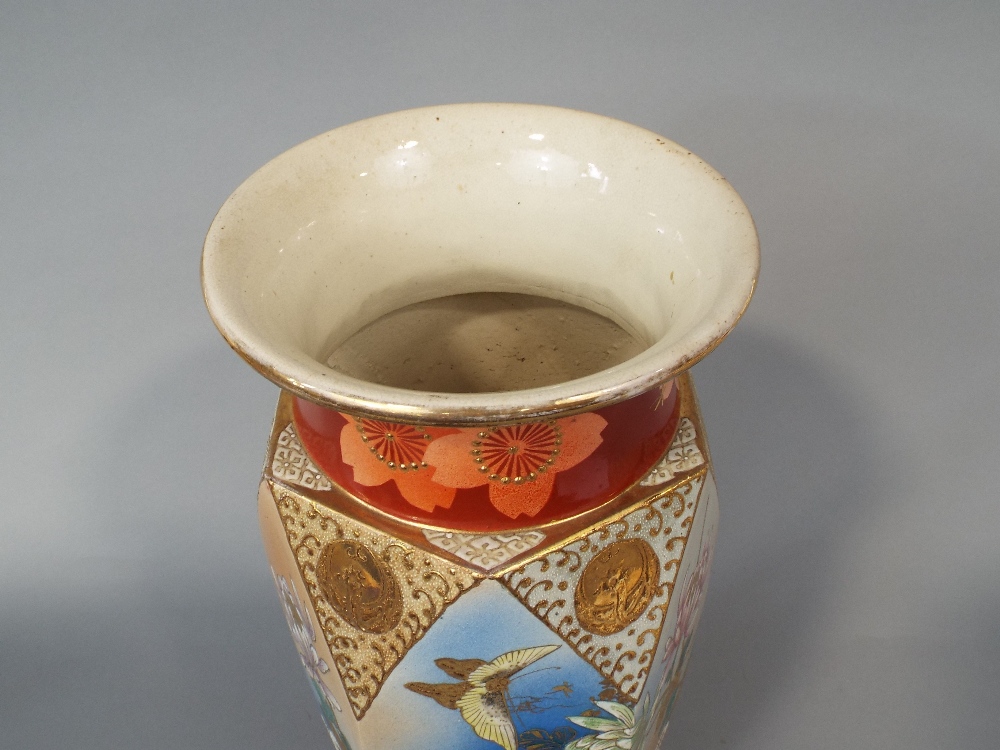 A large early 20th century satsuma vase of hexagonal form with painted and gilded floral detail, - Image 3 of 4